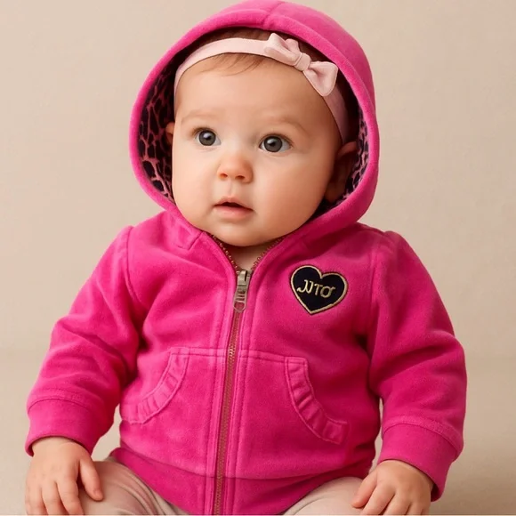 Juicy Couture Fuchsia Kids Jacket with Heart Patch, size 3-6 months, ruffle back - Picture 1 of 8